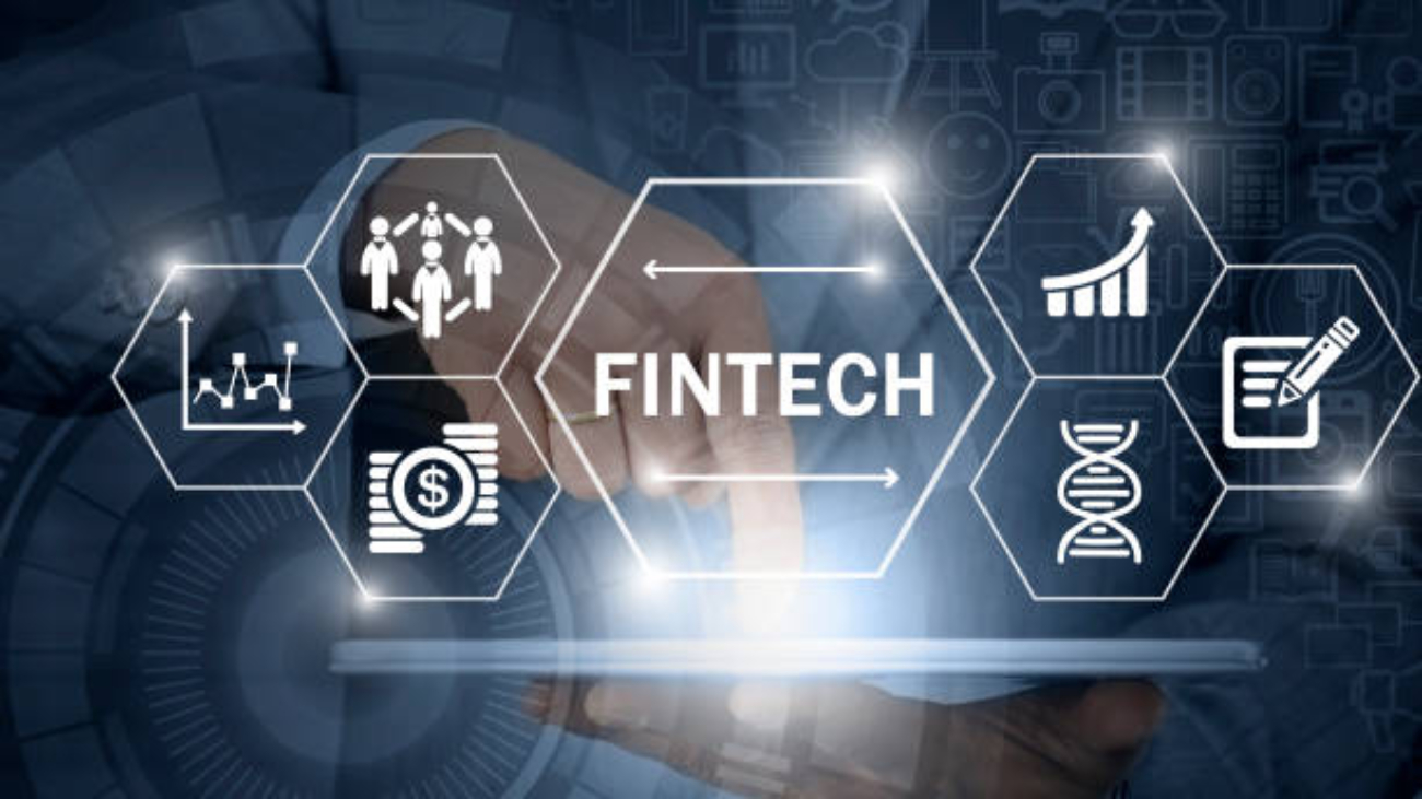 Fintech, financial technology, components displays
