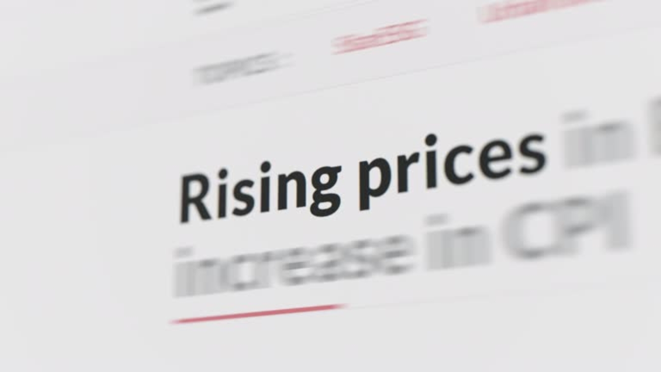 Rising prices words highlighted in random texts, similar to article titles in media.